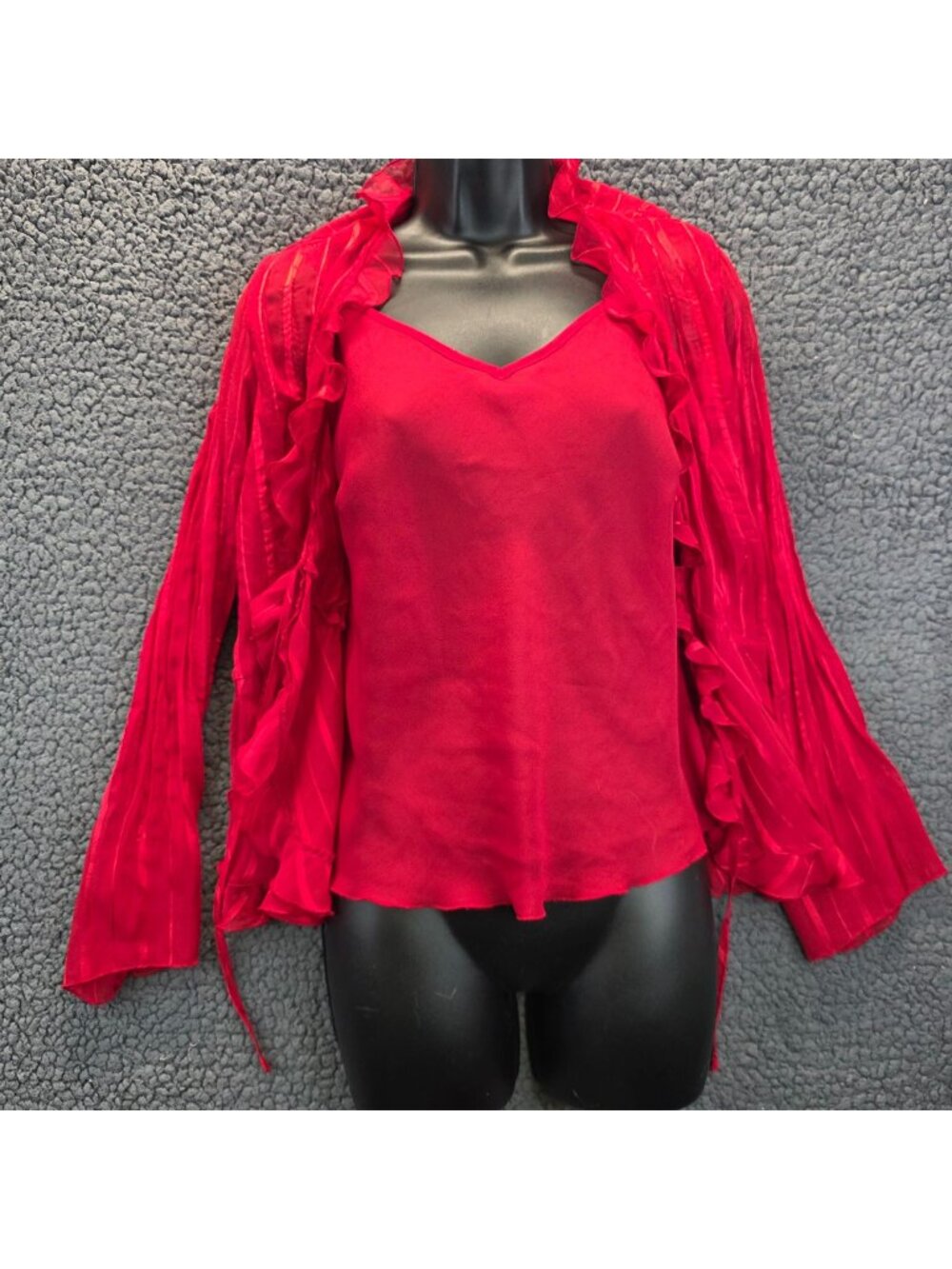 Notations Ruffle Romantic Cami & Top Set PM Red Chiffon Feminine Vibrant Boho
